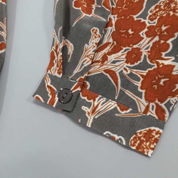 Womens Floral Shirt Size Medium Gray Modest Workwear Career - Picture 8 of 12